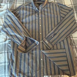 Lands’ End Sail Rigger Oxford Shirt Men’s XXL Tall Striped Thick Cotton